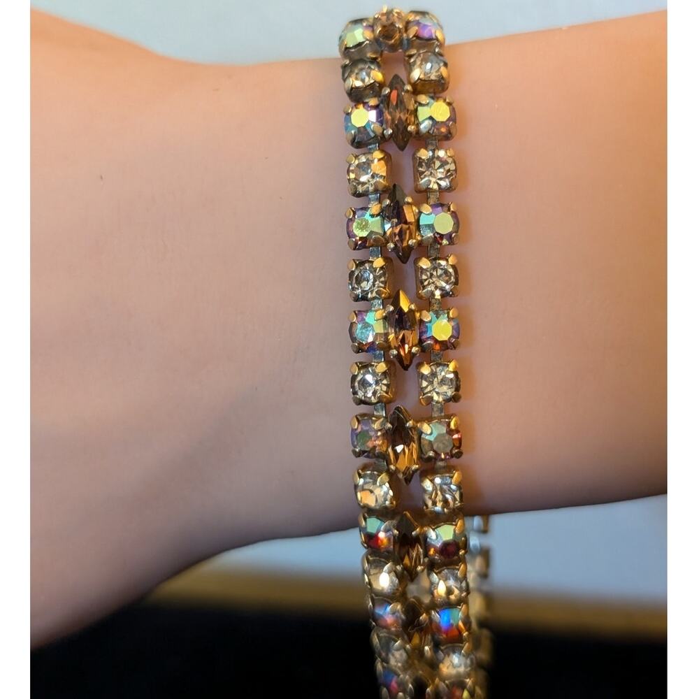 Vintage 60s-70s Signed Sherman Stunning AB and Topaz Swarovski Crystal Bracelet